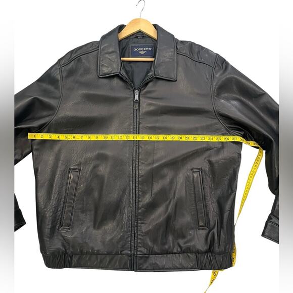 Dockers Lambs leather Mens 2XLT Full Zip Jacket Bomber Moto Pockets Aviator - Picture 2 of 10